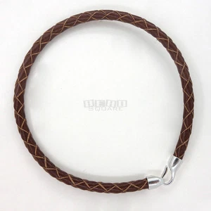 Sterling Silver Hook Clasp 4mm Round Braided Real Leather Bangle, Easy Attach - Picture 1 of 4