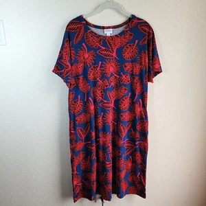 Vestido Lularoe Talla L Floral Hojas de Palma Azul Rojo Marly Bolsillos - Imagen 1 de 16