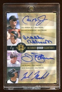09 ULTIMATE QUAD AUTO #D /10 CAL RIPKEN JR - BROOKS ROBINSON - JIM PALMER - NICK