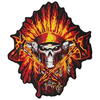 Indian Tribal Skull Iron-on & Sew-on Back Patch | Biker Gang Motorcycle Logo - Image 1 of 4