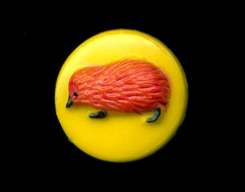 Yellow Glass with Red Hedgehog Vintage  Kiddie Button Cover