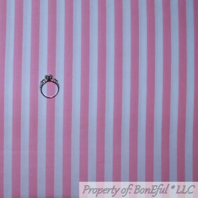 BonEful FABRIC FQ Cotton Quilt Pink White Stripe Baby Girl Nursery Pastel Light - Image 1 of 4