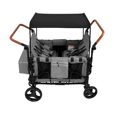 Wagon Stroller Push Pull Collapsible with Canopy for 4 Kids 0-6 Years Grey Black - Image 1 of 4