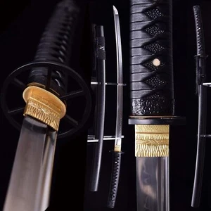 Navaja Katana Negra Afilada Auténtica Espada Samurai Japonesa Hecha a Mano Arcilla Templada - Imagen 1 de 10
