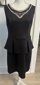Bisou Bisou Michele Bohbot Schößchen Kleid Größe 14 schwarz Kristall Perlen Pailletten - Bild 1 von 7
