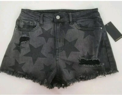 Pantalones cortos de mezclilla Material para mujer lavado carbón estrellas desgastado corte.   Talla 1 Foto 1 de 2