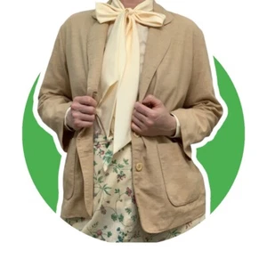 Vintage 70s Brookvalley Womens Medium Unstructured Blazer Union Made Flax Blend - Picture 1 of 7