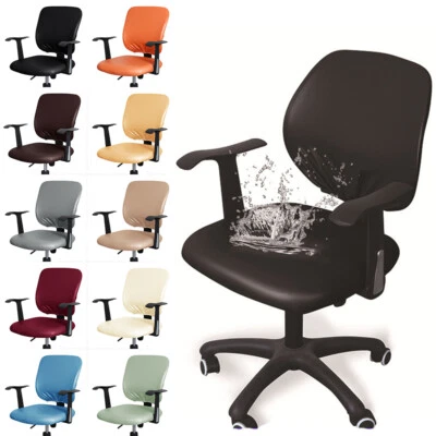 2 Piece PU Leather Stretch Office Chair Seat Cover Waterproof Swivel Protector — 第 1/4 张图片