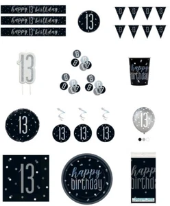 ALTER 13 GLITZ SCHWARZ ALLES GLÜCKLICHE GEBURTSTAG PARTY GESCHIRR DEKORATIONEN HOLOGRAPHISCH EINZIGARTIG - Bild 1 von 13