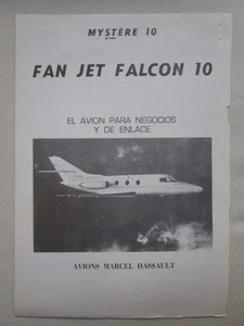 8/1974 PUB AVIONS DASSAULT AVIATION MYSTERE 10 FAN JET FALCON 10 SPANISH AD - Foto 1 di 1