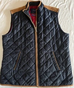 Alan Flusser Navy Quilted Vest Travel Pockets Tan Corduroy Zip Up Outerwear XL - Picture 1 of 7