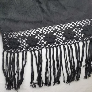 Alpaca Camargo Scarf 20" Wide Dark Black Blend Soft Thick Crochet Tassel Fringe - Picture 1 of 11
