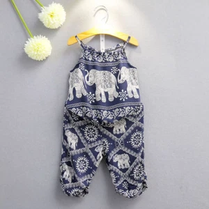 NEW Elephant Girls Blue Sleeveless Tank Top Harem Pants Outfit Set 2T 3T 4T 5T - Picture 1 of 10