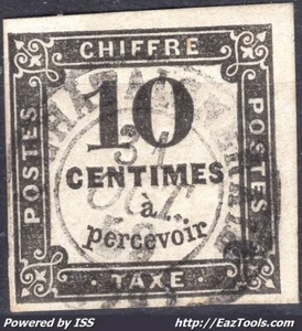 FRANCE TAXE CARRÉE 10c NOIR N° 2A AVEC OBLITERATION DU 31/10/1859 A VOIR - Picture 1 of 2