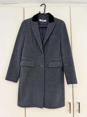 Abrigo Whistles Gris Diente de Perro Cuadros Mezcla Lana Virgen Cuello Terciopelo Talla 8 Foto 1 de 4