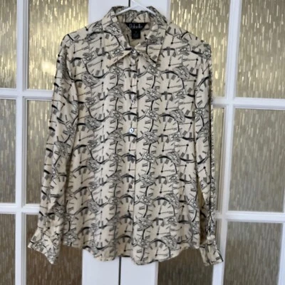 Blusa Vintage Rafaella 100% Seda Botón Cuello Frontal Cuello Marfil Manga Larga 12 Foto 1 de 4