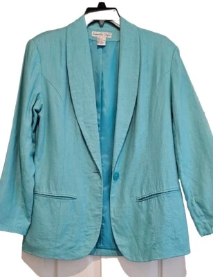 复古 Samantha Taylor 女式西装外套 100% 亚麻 6 码 — 第 1/4 张图片