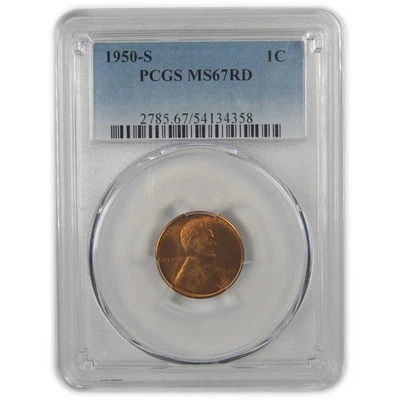 1950 S Lincoln Wheat Cent MS 67 RD PCGS Penny Uncirculated SKU:I22412 - Image 1 of 4