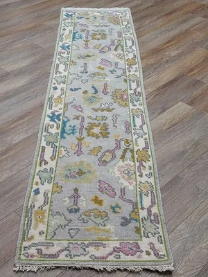 Bohemian Oushak Turkish Rug ,Oushak Turkish Hand Made Contemporary Rug, 2x8 Ft - Image 1 of 4