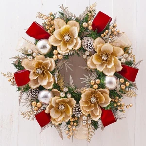 22" Glam Magnolia Wreath - Handcrafted Christmas Holiday Decor - Holiday Tree - Picture 1 of 5