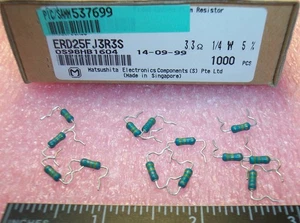 QTY (200) 3.3 Ohm 1/4W 5% CARBON FILM RESISTORS RADIAL FORMED LEADS ERD25FJ3R3S - Picture 1 of 6