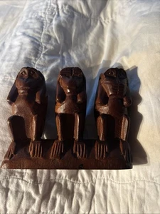 VTG Wood Carved Monkey Hear No Evil /See /Speak No Evil Statue Figure 5”x4x2” - Picture 1 of 11