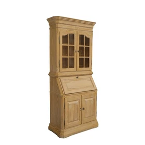 Sekretär mit Vitrinenaufsatz aus Lerchenholz klassischer Stil B: 97 cm -11856- - Bild 1 von 10