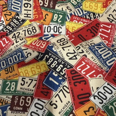 68” Long (almost 2 Yds) Car License Plate Fabric, Roadtrip by Moda, NEW - Image 1 of 4