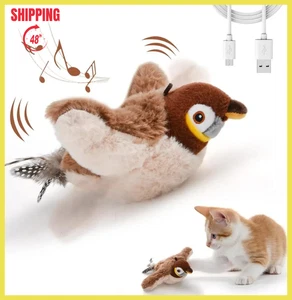 USB Interaktiver Fliegender Vogel Katzenspielzeug Haustier Simulation Spatz Plüschtier in USA - Bild 1 von 8