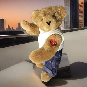 Vermont Teddy Bear Jointed Love Tattoo Bear White T-Shirt Blue Jeans NOS Plush - Picture 1 of 14