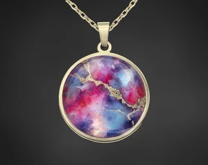 Halskette Kette Mit Anhänger Gold Marmor Pink Blau Geschenkidee Frau Damen - Bild 1 von 5