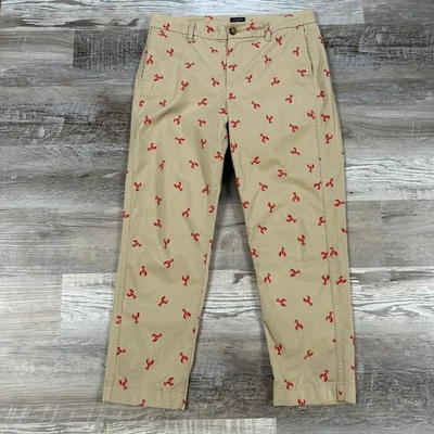 J.Crew Lobster Print Chino Pants High Rise Khaki Red Embroidered 10P - Image 1 of 4
