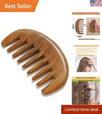 Peine de sándalo de madera de dientes anchos suave para desenredar el cabello sin esfuerzo Foto 1 de 4