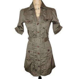 PROTOTYPE AUTHENTIC Women's Ruched Belted Jacket Dress Size Small Army Green New - Picture 1 of 16