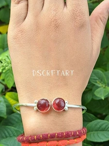 Garnet Gemstone Cuff Bangle, 925 Sterling Silver Bangle, Gift For her - Picture 1 of 6