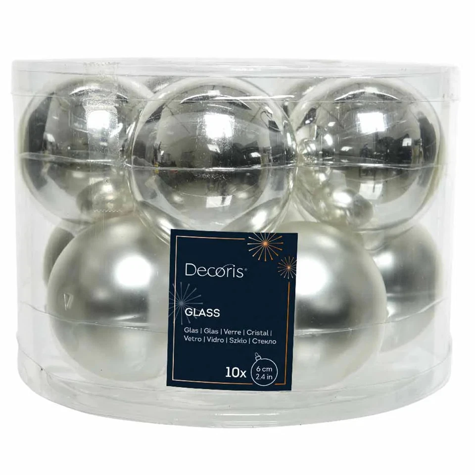 Confezione di 10 palline di Natale in vetro argento 6cm - Immagine 1 di 2