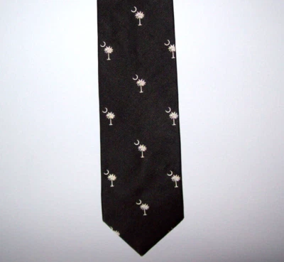 Corbata Smith & James Silver Palm Tree & Moon negra 57" seda hecha en EE. UU. #434 Foto 1 de 2