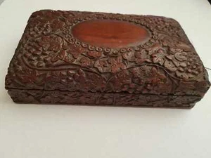 INTRICATELY CARVED  ANTIQUE MAHOGANY DOCUMENT/JEWELLERY BOX  - Picture 1 of 9