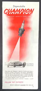 1947 Champion Spark Plug Vintage Print Ad Ted Horn Race Car Driver Toledo Ohio - Picture 1 of 2