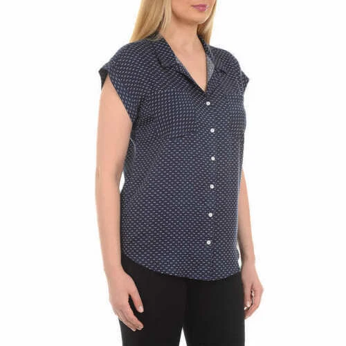 JACHS Girlfriend Womens 2xl Sleeveless Tencel Button-up Over Shirt Top Dark Navy