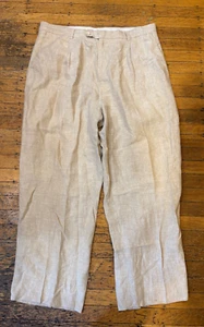 INSERCH 100% Linen Pants Men's 38 W 29 L Solid Beige Pleated - Picture 1 of 7