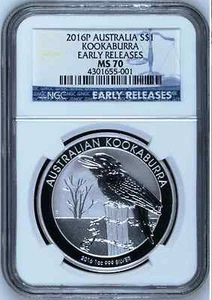 2016 P Australia Silver Kookaburra NGC MS 70 $1 1 oz Coin Blue ER Label PERFECT - Picture 1 of 2