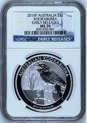 2016 P Australia Silver Kookaburra NGC MS 70 $1 1 oz Coin Blue ER Label PERFECT - Image 1 of 2
