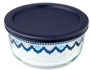 Pyrex SANTORINI SKY 4 Cup ROUND Storage Bowl * Greek Teal Turquoise Cobalt Blue - Picture 1 of 3