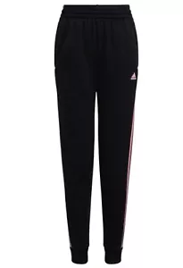 ADIDAS jogger lounge sweatpants black with pink 3 striped Girls Size L NEW - Picture 1 of 5