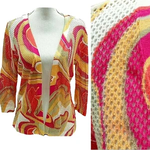 CJ Banks Cardigan Womens X 14W Open Weave Orange Abstract Overlay Sweater - Picture 1 of 13