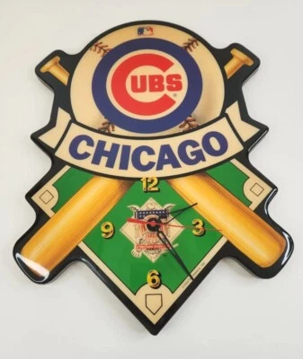 Vintage Chicago Cubs Wooden Wall Clock 15 1/2 X 11 1/4 Global Trade Network 1989 - Image 1 of 4