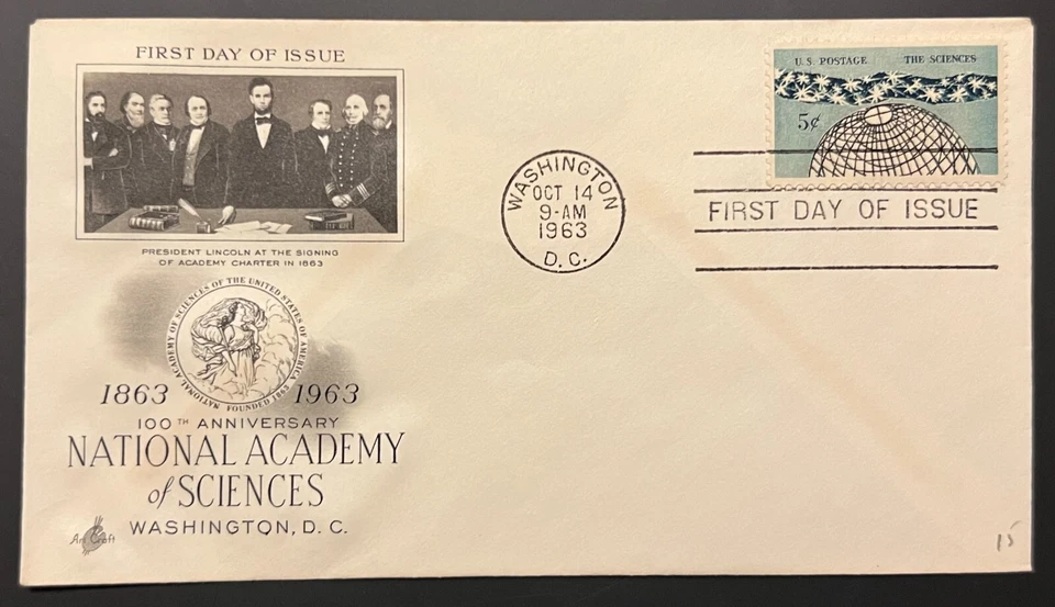 NATIONAL ACADEMY OF SCIENCES #1237 OCT 14 1963 WASHINGTON DC FIRST DAY COVER BX4 - Image 1 of 1