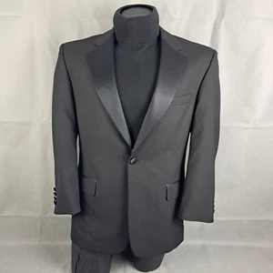 Jos A Bank Tuxedo Notch Jacket 40S Men Black 1-Button Wool Formal Wear Blazer - Picture 1 of 11
