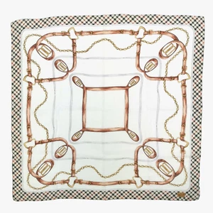Vintage 90s DAKS London Handkerchief Neckerchief Belt Motif Bandana Scarf 22x22 - Picture 1 of 4